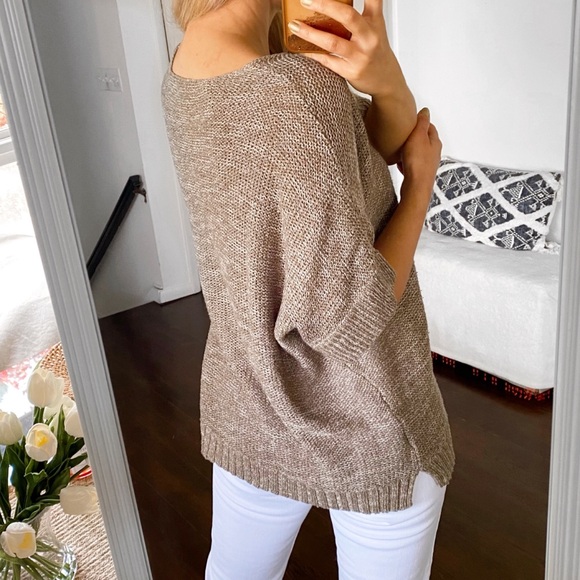 🐚 CASUAL TAN LOOSE FIT KNIT SHORT SLEEVE SWEATER! - Picture 4 of 11
